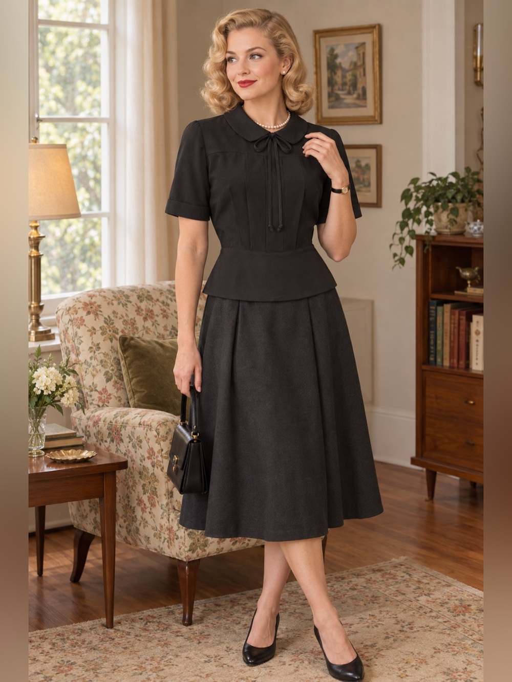 The "Elsie" Blouse in Black, True Authentic 1950s Style